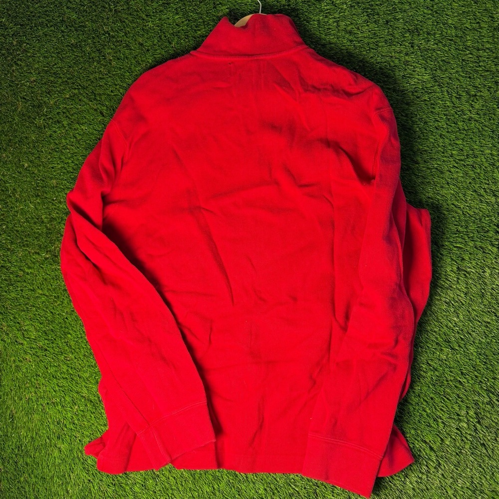 Polo Ralph Lauren Mens Large Red Quarter Zip Pullover Cotton Sweater Pony Logo - Picture 3 of 5